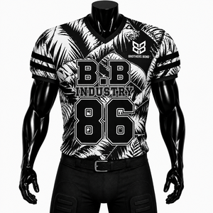 Wholesale Sublimation Printed Polyester <b>Black</b> <b>White</b> <b>Football</b> Jersey Moisture Wicking V-neck Elastic Waist Breathable Mesh - Product Image 1