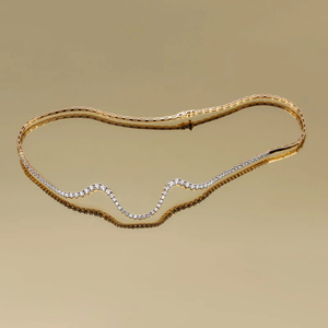 Luxury Women 18K Solid Gold Rose Gold Plated Diamond Choker Necklace Water Wave Design Round Brilliant Cut Channel Setting - Product Image 3