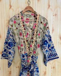 Kimono de Invierno con Bordado Phulkari Floral para Mujer, Estilo Étnico, Algodón, Corte Holgado, Largo Midi, Ropa Casual - Product Image 6