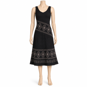 Ethnic Black <b>Sundress</b> for <b>Women</b> with Tribal Border Detailing and Sleeveless V Neck Design | Boho Inspired Flared Summer Outfit - Product Image 1