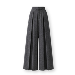 Pantalon plissé gris élégant taille haute à jambes larges pour femme, idéal pour le bureau ou les occasions décontractées, en polyester et élasthanne, modèle NERINA (ODM) - Product Image 5