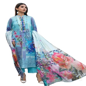 Sari asiatique brodé de haute qualité vêtements de fête indiens et pakistanais costume de pelouse de marque en gros - Product Image 1