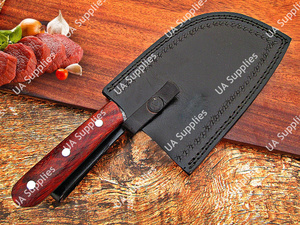 Cuchillo de Chef Serbio Forjado a Mano de Espiga Completa para Trabajo Pesado con Mango Ergonómico de Madera de Palisandro y Funda de Cuero, Compatible con OEM/ODM, Venta al por Mayor - Product Image 4