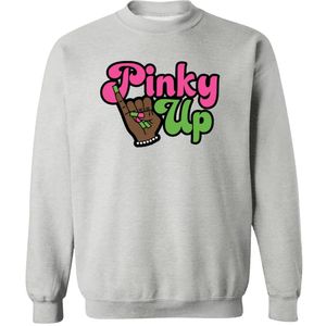 Sudadera de cuello redondo con estampado Pinky Up gris, manga larga, puños acanalados, informal, de forro polar para mujer, estilo urbano a la moda - Product Image 1