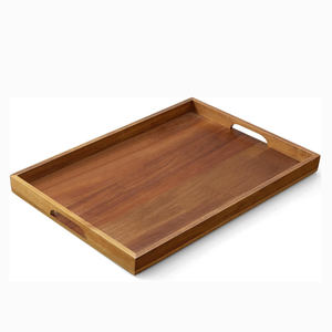 Bandeja de Servir Rústica de Madera con Asa, Acabado Desgastado, Artesanía en Madera Marrón, Diseño Floral, para Hotel, Hogar, Ramadán, Diwali, Venta al por Mayor - Product Image 1