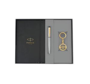 Parker Vector Stainless Steel Gold Trim Ball <b>Pen</b> and <b>Silver</b> Keychain Blue Ink Fine Point Gift Set for Professionals and Exec - Product Image 1