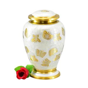 Wholesale Luxury Gold Brass Metal Cremation Urn Bulk <b>Memorial</b> Jar with Intricate Floral Engraving and Triple Polished Band Art - Product Image 4