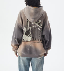 เสื้อฮู้ดซิปสตรีทแวร์ทรงโอเวอร์ไซส์สั่งทำได้ แจ็คเก็ตแบบมีซิป สีสันตัดกัน ยูนิเซ็กส์ ทรงหลวม สไตล์วินเทจ สำหรับฤดูหนาว ผ้าฝ้ายเทอร์รี่ 100% - Product Image 6