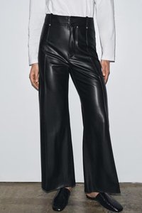 <b>Men</b> Leather Pants Floor Length Cargo Pant Pu Loose Casual Straight Trousers Regular Solid Splice Button Pocket Autumn Winter - Product Image 2