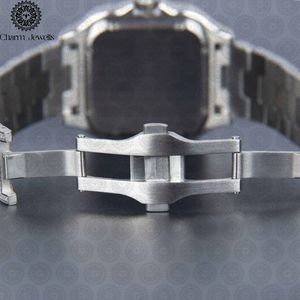 Montre carrée de luxe Charm_Jewells en acier inoxydable, cadran analogique, verre saphir, lunette sertie de diamants, fermoir pliant, unisexe - Product Image 3