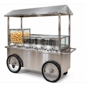 Carrito de Comida de Acero Inoxidable de 3 Ruedas con Vitrina, Carrito Móvil para Venta de Snacks, Carrito de Catering Ambulante con Mostrador de Exhibición para Comida Rápida - Product Image 3