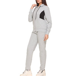 Ensemble de survêtement gris à capuche pour femmes, sweat-shirt à fermeture éclair à manches longues avec poches latérales, pantalon de jogging à taille élastique, tenue de sport décontractée - Product Image 4
