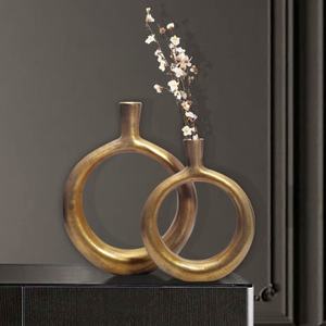 Curated Pick Modern Tabletop <b>Vase</b> <b>Gold</b> Finish Handmade Decorative Planter 39cm and 31cm Height Oval Shape - Product Image 2