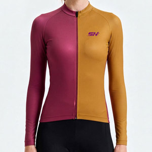 Dual Tone Breathable Quick Dry 100% Polyester <b>Women</b> <b>Back</b> Stretchable Three Pocket Ergonomic Fit Design Long Cycling Jersey - Product Image 1