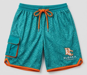 Shorts de sport noirs avec empiècements latéraux rouges, poches cargo et cordon de serrage rouge, logo Huracan en studio pour vêtements de sport haut de gamme - Product Image 5