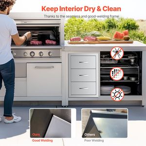Cassetti a triplo accesso per cucina da esterno 18.5"W X 22.5"H X 22.5"D, armadietti a incasso in acciaio inossidabile per isola barbecue - Product Image 6
