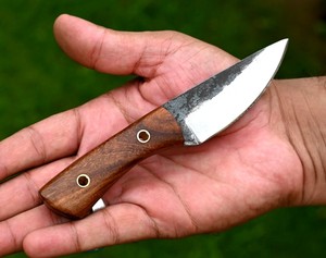 Handmade Industrial Grade 6" 12c27 Steel Fixed Blade Knife Wood Handle Leather Sheath OEM Full Tang Bushcraft Knife - Product Image 1
