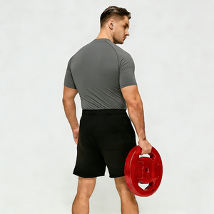 T-shirt de compression à manches courtes gris pour homme, coupe ajustée, séchage rapide, tissu jersey sportif, col rond, couleur unie, t-shirt d'entraînement - Product Image 1