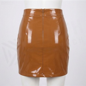 Jupe crayon mini en cuir PU pour femme, taille haute, avec fermeture éclair et boucles, style club sexy, couleur unie, toutes saisons - Product Image 2