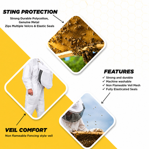 White Beekeeper <b>Suit</b> with Mesh Veil Lightweight Polyester Protective <b>Bee</b> Clothing Insulated Glove Set OEM Beekeeping Workwear - Product Image 6