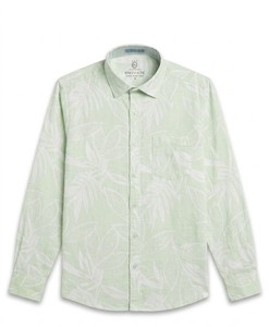 Chemise décontractée pour homme, vert clair uni, manches longues, col rabattu, coupe classique, lin et coton, style été - Product Image 4
