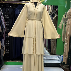 Wholesale Modest Dubai Beaded Sequined <b>Long</b> Sleeve Abaya Muslim Traditional Handmade Wedding Women Breathable V Neck - Product Image 1