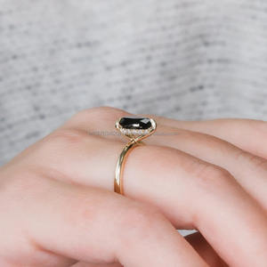 แหวนหมั้นเพชรสีดำโรสโกลด์14K สำหรับผู้หญิงลูกแพร์ธรรมชาติตัดเครื่องประดับซ้อนกันได้สีดำสำหรับงานแต่งงานปาร์ตี้ IGI วินเทจ - Product Image 4