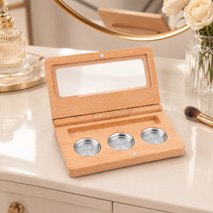 Custom Logo Luxury Wooden <b>Makeup</b> Palette <b>Box</b> with Mirror Refillable Cosmetic Compact Case OEM ODM - Product Image 3