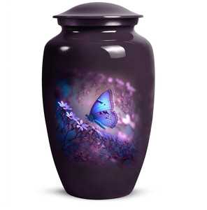 Urne funéraire papillon bleu avec motif floral lumineux pour la transformation, la paix et la mémoire affectueuse - Product Image 1