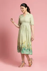 Robe longue imprimée herbe verte pour femme, idéale pour le bureau, les réunions et un usage professionnel quotidien - Product Image 2