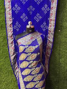 Sari en soie bleu roi dessiné à la main pour femme, traditionnel indien pakistanais, longueur ras du sol, ethnique, coupe classique, toutes saisons - Product Image 1