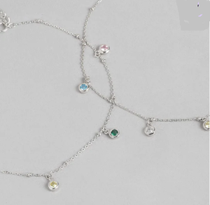Cheville ajustable en argent sterling 925 plaqué or rhodié avec zircons cubiques multicolores, bijou minimaliste et tendance pour femme - Product Image 2