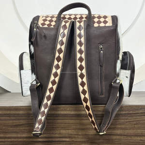 Fabricación Real Cowhide School Collage Mochila Lujo Mano Tooled Checkered Leather Travel Business Trip Bolsa de pañales Mochila - Product Image 5