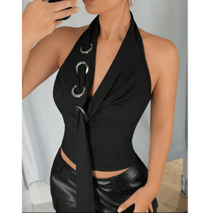 Vestido mini azul marino con cuello en V y corte en A para mujer - Product Image 2