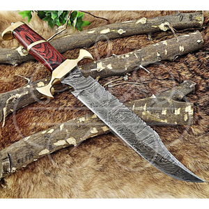Couteau de chasse d'extérieur à lame fixe en acier Damas et acier inoxydable fait main MORTAL SAGA, manche en bois Paka personnalisé, garantie 1 an - Product Image 3