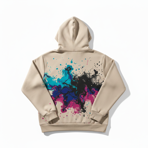 Sudadera con capucha oversize para hombre con diseño abstracto impreso, efecto de tinta a color personalizado, de algodón, estilo streetwear, corte holgado. - Product Image 5