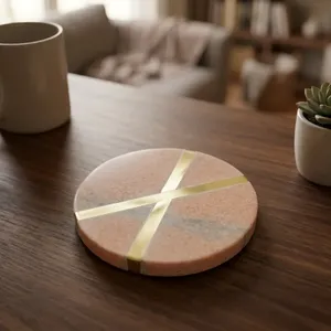 Export Quality Round <b>Marble</b> <b>Coaster</b> Set Premium Natural Stone Drink <b>Coasters</b> Durable Waterproof Heat Resistant for Home Office - Product Image 2