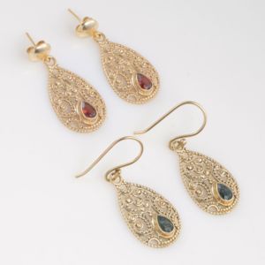 Pendientes Colgantes de Ágata Musgosa Natural con Filigrana Chapada en Oro, Gema de Pera, Joyería Boho Vintage, Regalo para Mujer, Fiesta - Product Image 2