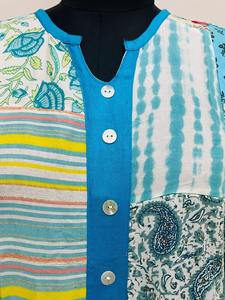 เดรสยาวผ้าฝ้ายทำมือสไตล์วินเทจจากอินเดีย ตกแต่งด้วยผ้าปะติดปะต่อ 100% แขนทรงร่ม สไตล์โบฮีเมียน สำหรับผู้หญิง ใส่สบายๆ ในฤดูใบไม้ร่วงและฤดูร้อน - Product Image 4