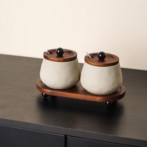 Elegante juego de recipientes de almacenamiento para cocina con tapa de madera, ranura para cuchara y bandeja de servicio, organizador compacto para encimera para té, café y azúcar - Product Image 3