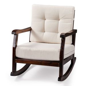 Sedia a dondolo da esterno in legno massello di abete con cuscini rimovibili e lavabili, sdraio da patio con schienale inclinato in legno massello di abete - Product Image 2