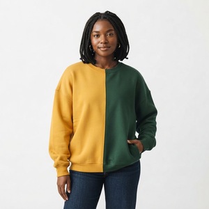 Sudadera de cuello redondo para mujer al por mayor, con bloques de color, manga larga, jersey, verde neón, negro, hombros caídos - Product Image 2
