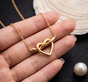 925 Sterling Silver Christian Heart Knot Charm Pendant Necklace 14K Gold Plated High Polished Link Chain Minimalist Jewelry - Product Image 2