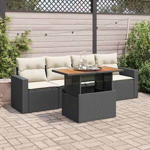 Conjunto de Sofá de Jardín de 5 Piezas con Reposabrazos Ajustables, Colección de Ratán PE Negro - Product Image 1