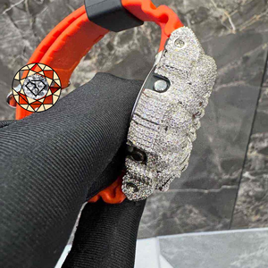 Custom VVS Diamond Studded Digital Wrist <b>Watch</b> Octagonal <b>Case</b> Orange Strap Designer <b>Watch</b> For Men - Product Image 4