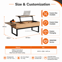 Table basse de salon avec plateau relevable et rangement dissimulé, plateau de table séparable extensible, structure métallique, OEM ODM