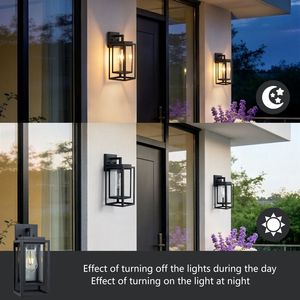 Lámpara de Pared Exterior Impermeable de 14 Pulgadas - Resistente, Rectangular, con Doble Jaula, en Negro Satinado y Cristal Transparente para Jardín - Product Image 2