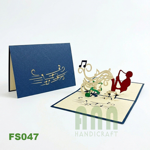 การ์ดมิตรภาพงานฝีมือ ANN HANDICRAFT FS047 แบบกำหนดเอง ทำมือ 3 มิติ ดีไซน์ศิลปินดนตรีแจ๊ส แรงบันดาลใจจากเวียดนาม พิมพ์ลาย ตัดกระดาษ - Product Image 6