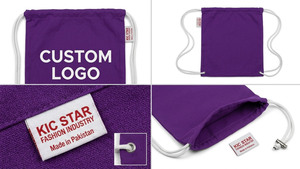 กระเป๋าเป้สะพายหลังแบบมีเชือกผูก ผลิตจากโพลีเอสเตอร์ พิมพ์โลโก้ตามสั่ง น้ำหนักเบา เหมาะสำหรับออกกำลังกายและเดินทาง ผลิตในประเทศปากีสถาน - Product Image 5