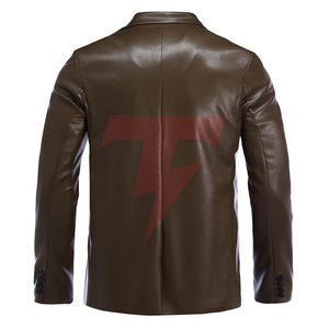 Blazer de Cuero Cruzado para Hombre, Estilo Americano Clásico, Corte Entallado, Cuello de Solapa, Ajuste Cómodo para Hombres Modernos - Product Image 3